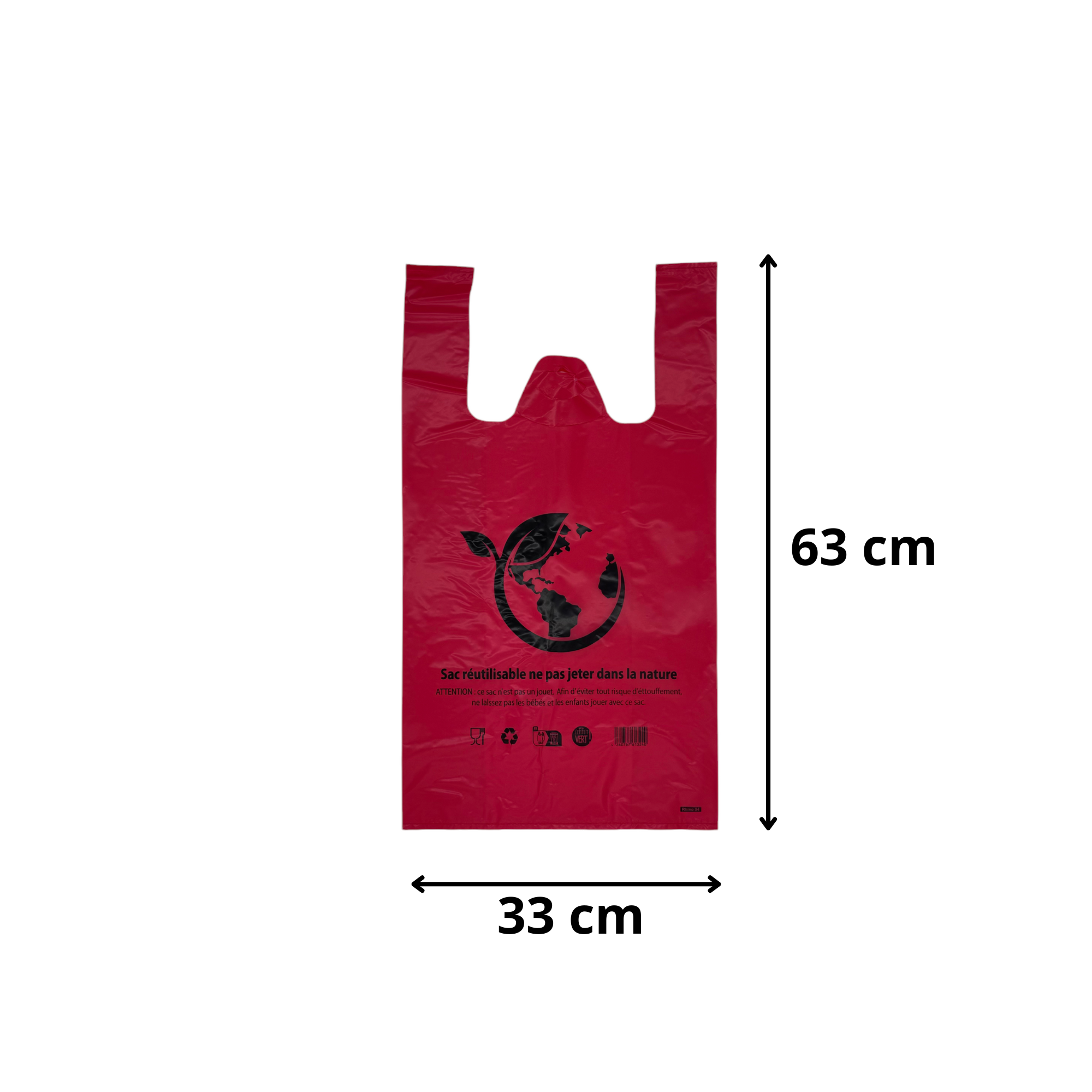 Sac plastique rouge réutilisable 33+18x63 cm